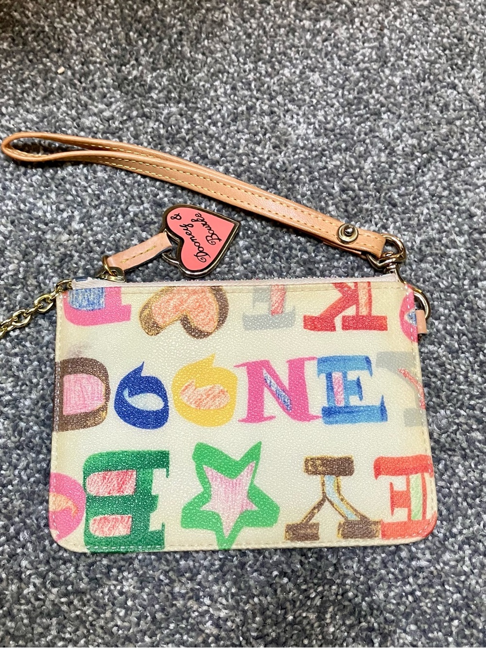 Dooney & Bourke Vtg Y2K Rainbow Doodle Alphabet Wristlet Pouch Multicolor